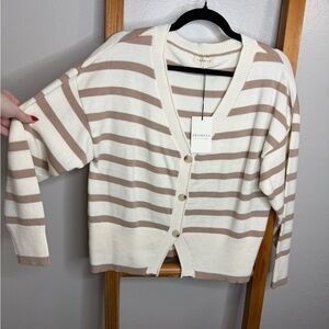 Promesa Women's Cream and Tan Striped Cardigan